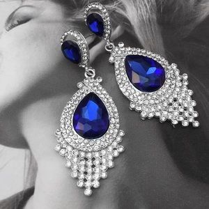 Jewelry - Blue Faceted Crystal Chandelier Event Earrings Jewelry - Blue Faceted Crystal Chandelier Event Earrings
